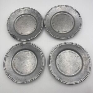 Bon‎ Chef Pewter Set of 4 Rustic Scalloped Edge Small Appetizer Dessert Plates